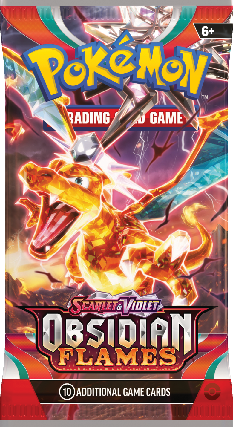Obsidian Flames Booster Pack · English — source reference photo, not owned inventory
